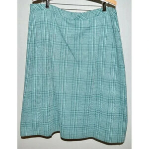 VTG LADY DEVON Green Cream Plaid Tweed Like Pleated Wool Skirt Size 34